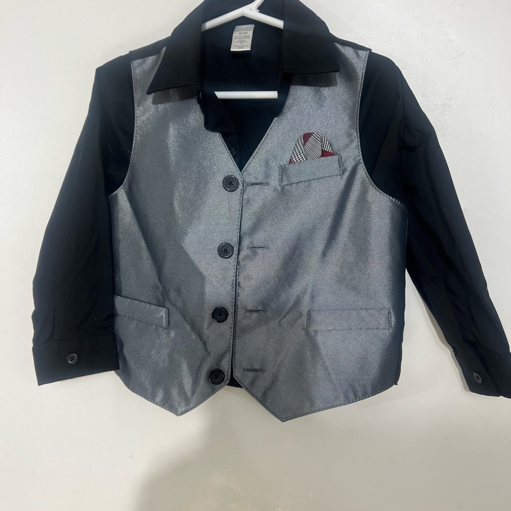 George 2 Piece Dress Up Black Shirt Gray Vest Boys Toddler 3T NWOT